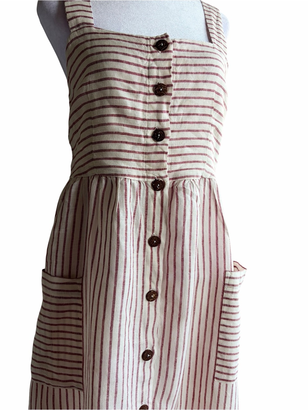 Artisan Ny Cream and Brown Striped Button-Front Midi Sundress - Picture 3 of 7